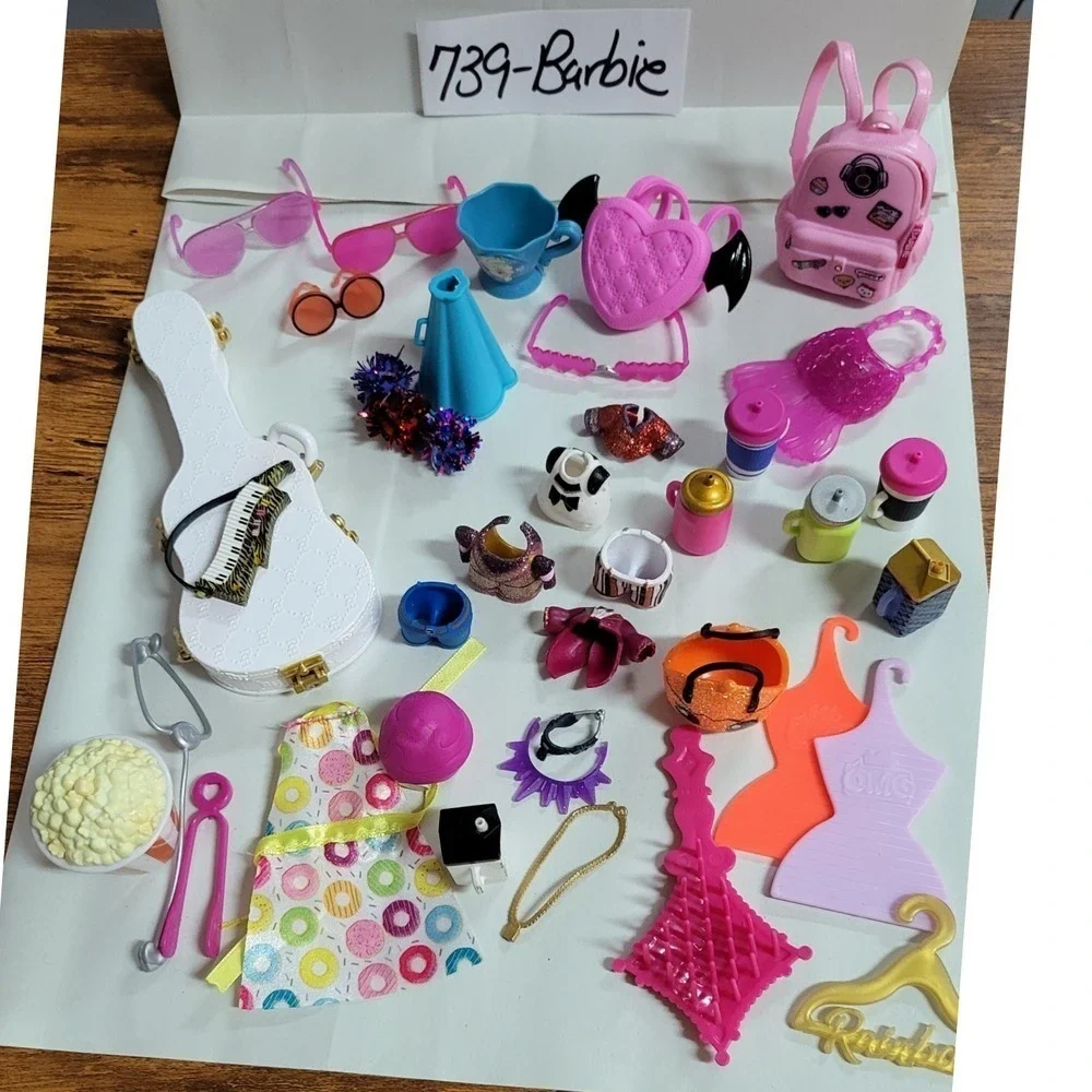 37 Barbie Doll Accessories Lot Clothes Shoes Purses Instruments and More